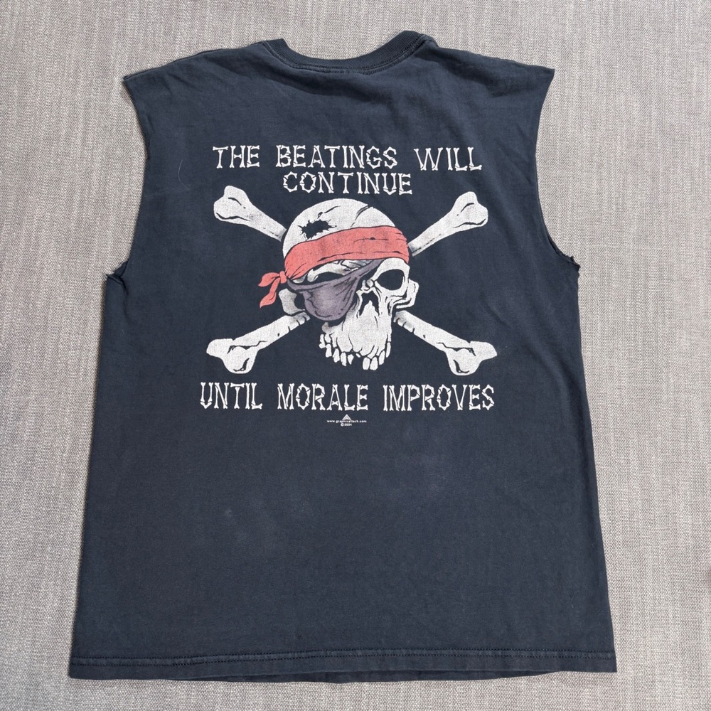 Gildan Pirate Skull The Beatings Will Continue Muscle Tee Savannah GA Black M